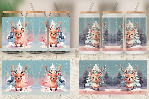 Glass Can Deer Christmas Painting Sublimation artnoy 