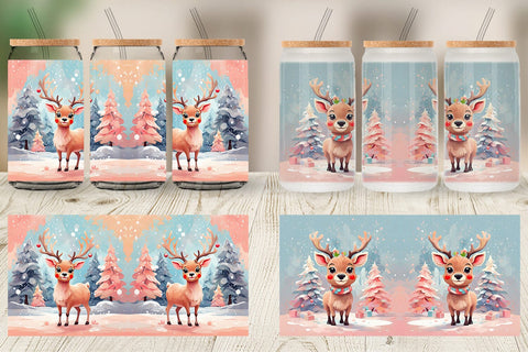 Glass Can Deer Christmas Painting Sublimation artnoy 