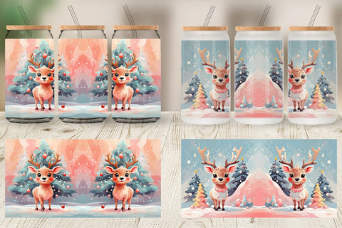 Glass Can Deer Christmas Painting Sublimation artnoy 