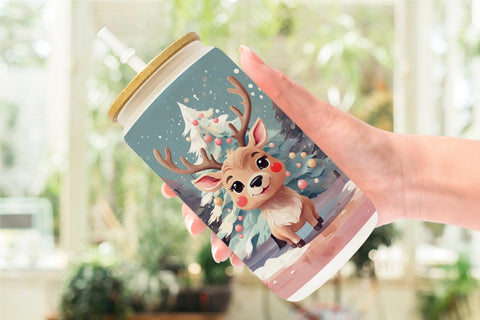 Glass Can Deer Christmas Painting Sublimation artnoy 