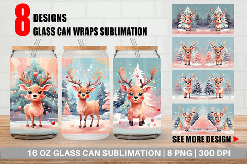 Glass Can Deer Christmas Painting Sublimation artnoy 