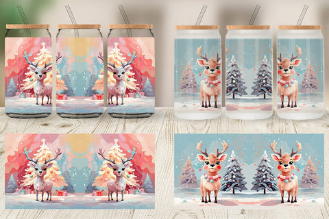 Glass Can Deer Christmas Painting Sublimation artnoy 
