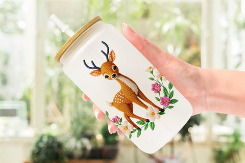 Glass Can Deer Embroidery Sublimation artnoy 