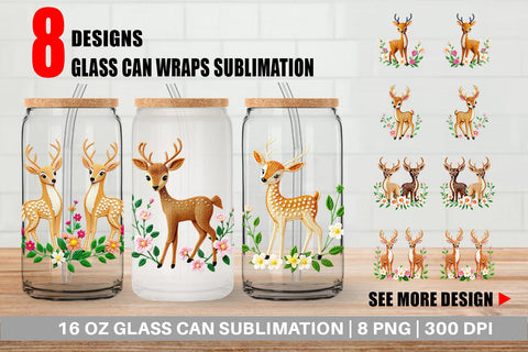 Glass Can Deer Embroidery Sublimation artnoy 