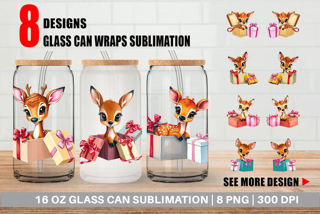 Glass Can Deer Fawn Gift Sublimation artnoy 