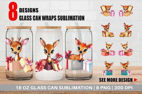 Glass Can Deer Fawn Gift Sublimation artnoy 