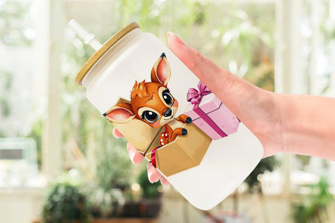 Glass Can Deer Fawn Gift Sublimation artnoy 