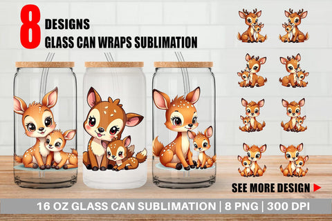 Glass Can Deer Mother's Day Sublimation artnoy 
