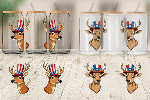 Glass Can Deer Patriotic Sublimation artnoy 