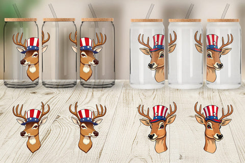 Glass Can Deer Patriotic Sublimation artnoy 