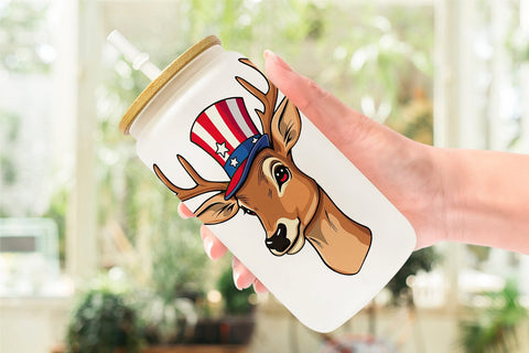 Glass Can Deer Patriotic Sublimation artnoy 