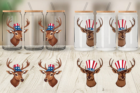 Glass Can Deer Patriotic Sublimation artnoy 