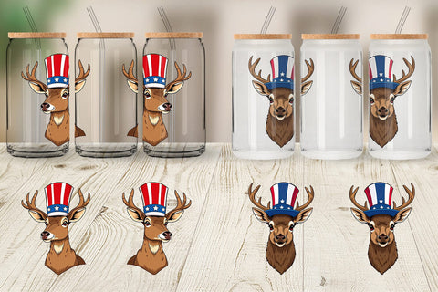 Glass Can Deer Patriotic Sublimation artnoy 