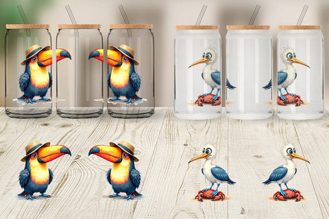 Glass Can Derpy Beach Birds Sublimation artnoy 