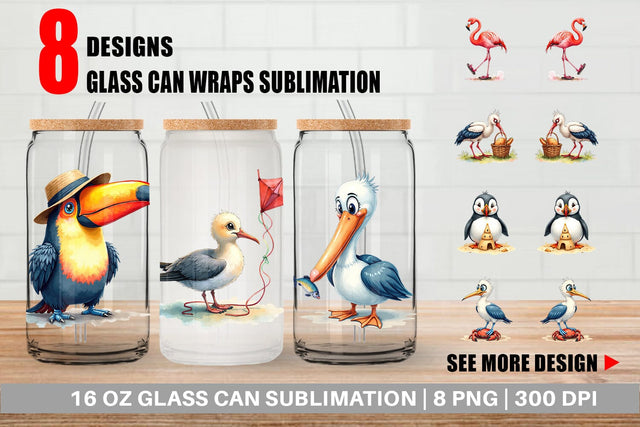 Glass Can Derpy Beach Birds Sublimation artnoy 