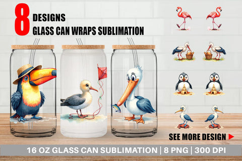 Glass Can Derpy Beach Birds Sublimation artnoy 