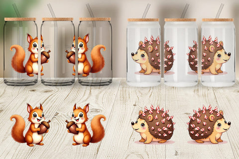 Glass Can Derpy Gingerbread Woodland Creatures Sublimation artnoy 