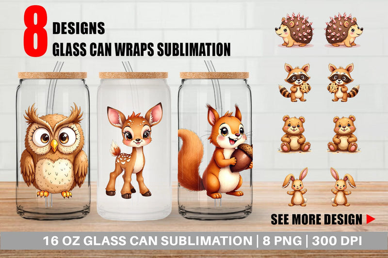 Glass Can Derpy Gingerbread Woodland Creatures Sublimation artnoy 