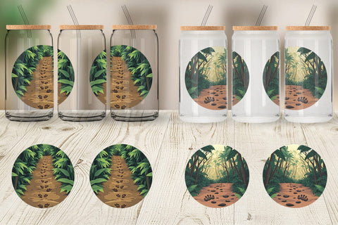 Glass Can Dino Tracks in Jungle Sublimation artnoy 