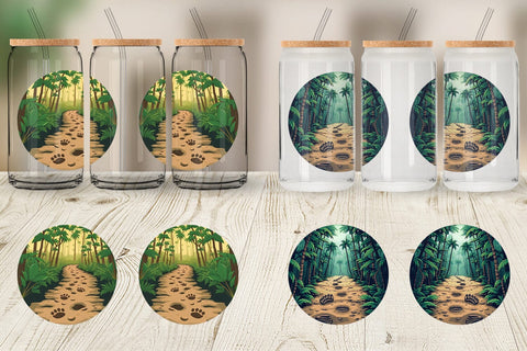 Glass Can Dino Tracks in Jungle Sublimation artnoy 