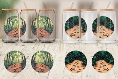 Glass Can Dino Tracks in Jungle Sublimation artnoy 