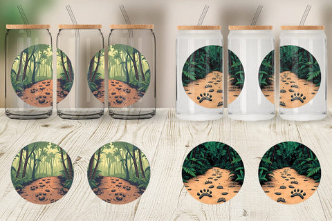 Glass Can Dino Tracks in Jungle Sublimation artnoy 