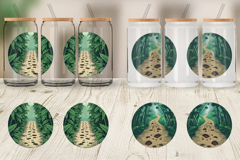 Glass Can Dino Tracks in Jungle Sublimation artnoy 
