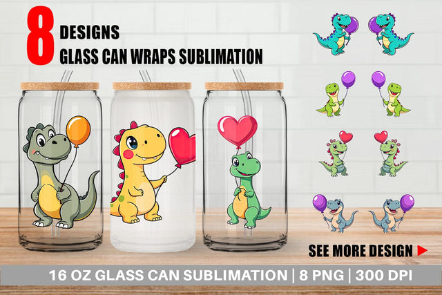 Glass Can Dino with Balloon Sublimation artnoy 