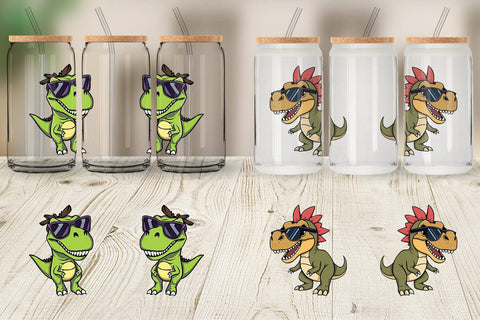 Glass Can Dino with Sunglasses Sublimation artnoy 