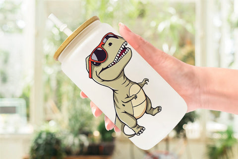 Glass Can Dino with Sunglasses Sublimation artnoy 