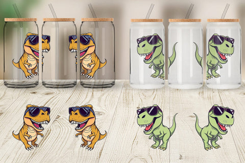 Glass Can Dino with Sunglasses Sublimation artnoy 