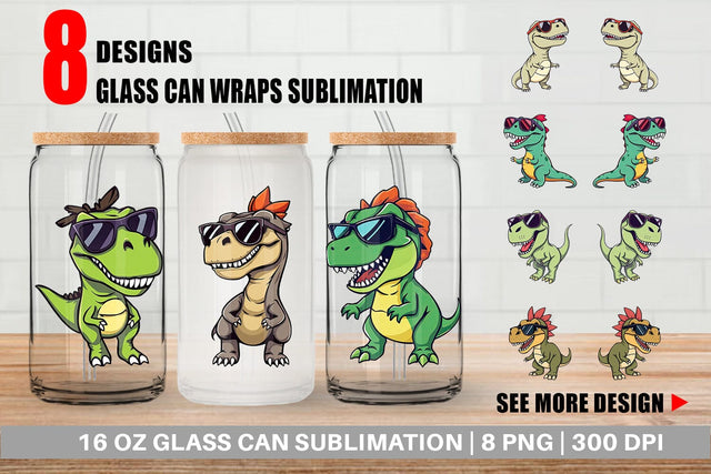 Glass Can Dino with Sunglasses Sublimation artnoy 