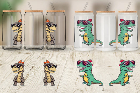 Glass Can Dino with Sunglasses Sublimation artnoy 