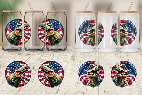 Glass Can Dinosaur 4th of July Sublimation artnoy 
