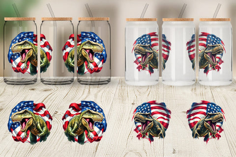 Glass Can Dinosaur 4th of July Sublimation artnoy 