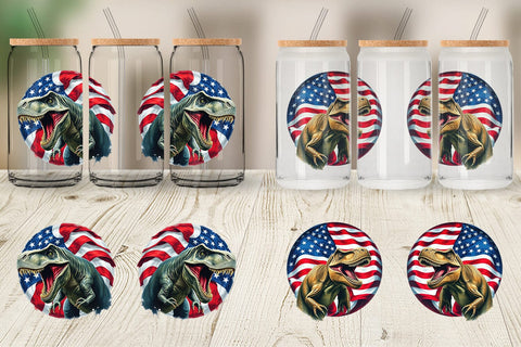 Glass Can Dinosaur 4th of July Sublimation artnoy 