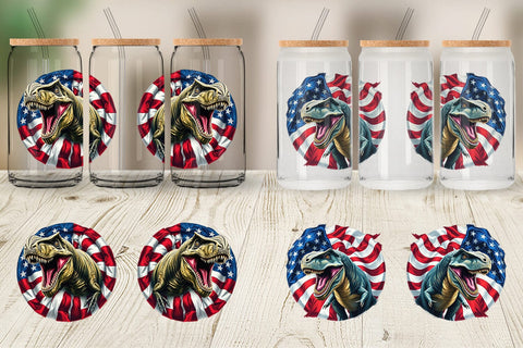 Glass Can Dinosaur 4th of July Sublimation artnoy 