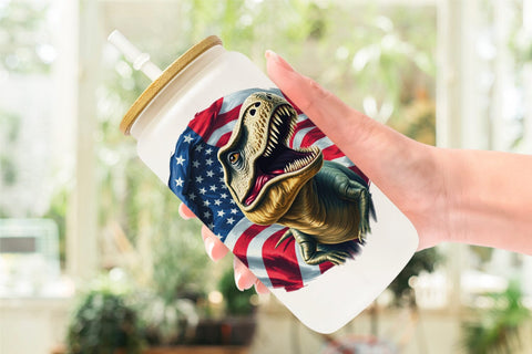 Glass Can Dinosaur 4th of July Sublimation artnoy 