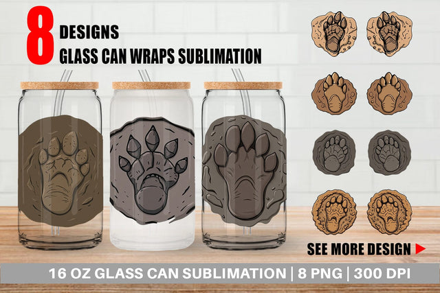 Glass Can Dinosaur Footprint Sublimation artnoy 