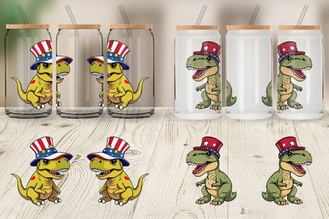 Glass Can Dinosaur Patriotic Sublimation artnoy 