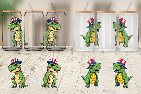 Glass Can Dinosaur Patriotic Sublimation artnoy 