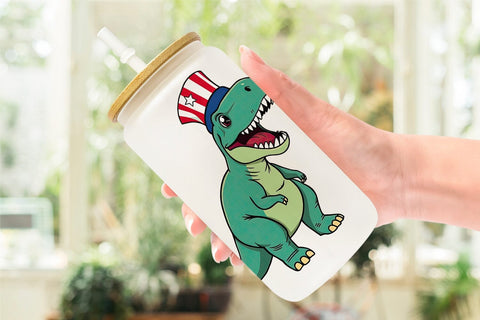 Glass Can Dinosaur Patriotic Sublimation artnoy 