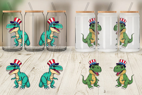 Glass Can Dinosaur Patriotic Sublimation artnoy 