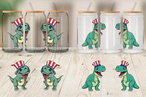Glass Can Dinosaur Patriotic Sublimation artnoy 
