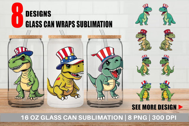 Glass Can Dinosaur Patriotic Sublimation artnoy 