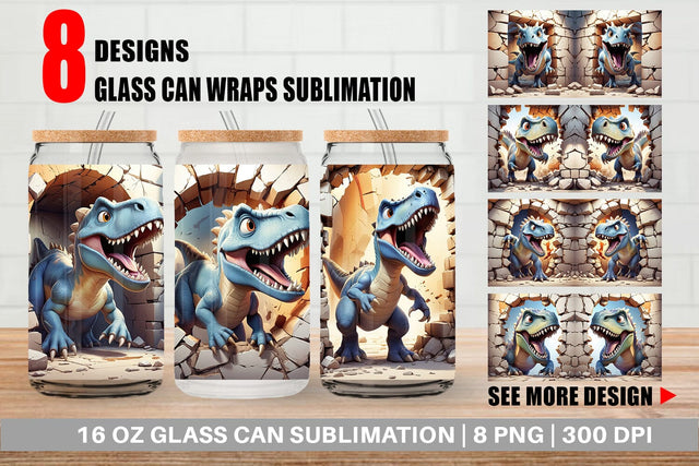 Glass Can Dinosaurs in Wall Sublimation artnoy 
