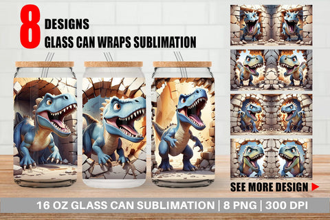 Glass Can Dinosaurs in Wall Sublimation artnoy 