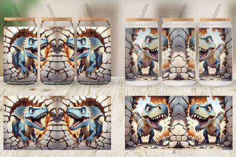 Glass Can Dinosaurs in Wall Sublimation artnoy 