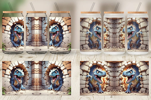 Glass Can Dinosaurs in Wall Sublimation artnoy 
