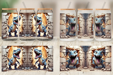 Glass Can Dinosaurs in Wall Sublimation artnoy 